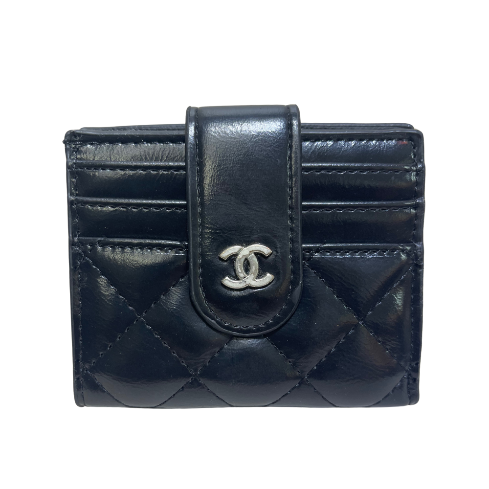 CHANEL STRAP CARD HOLDER SMOOTH - BLACK/SILVER