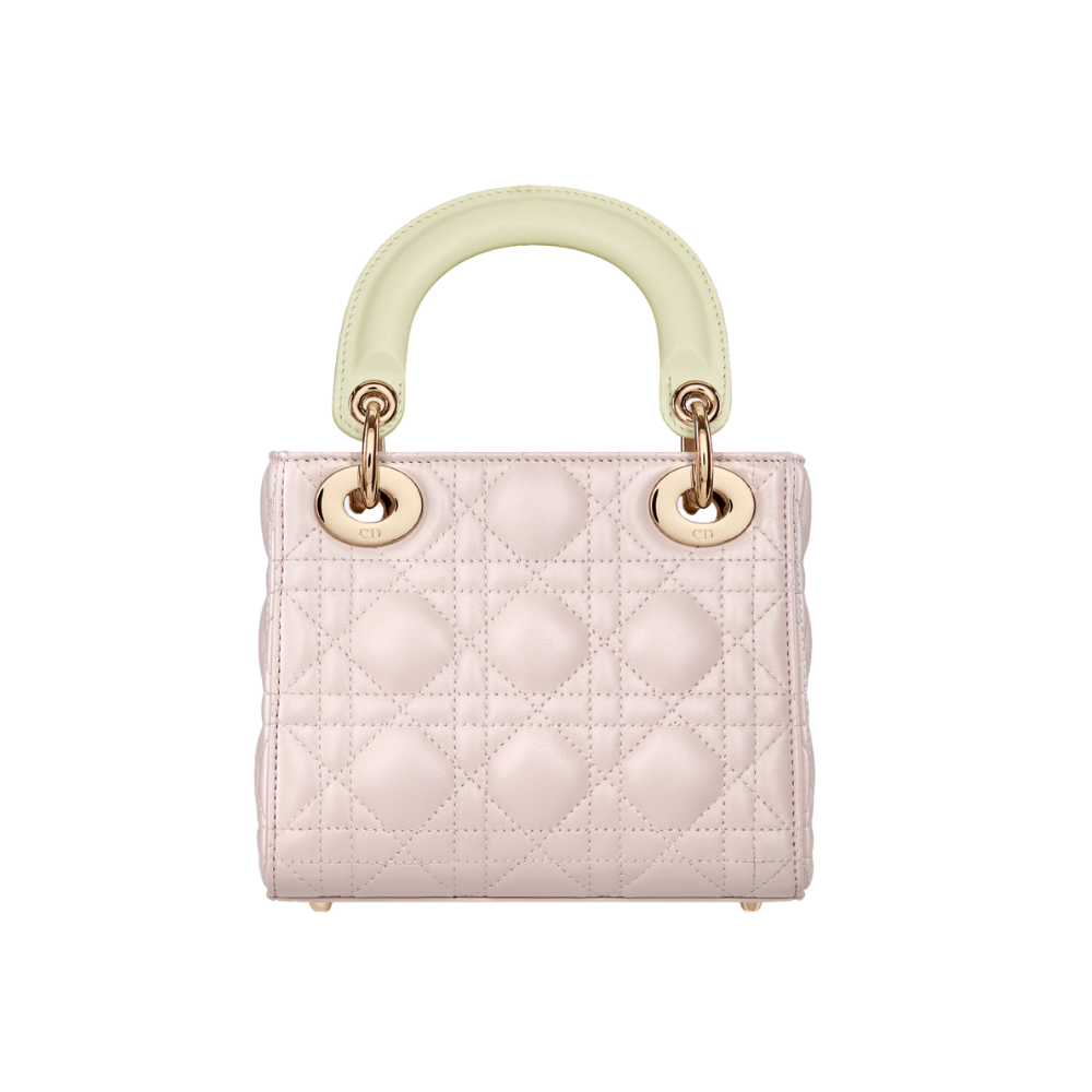 DIOR LADY DIO TWO-TONE BAG SMALL - ROSE QUARTZ/WHITE