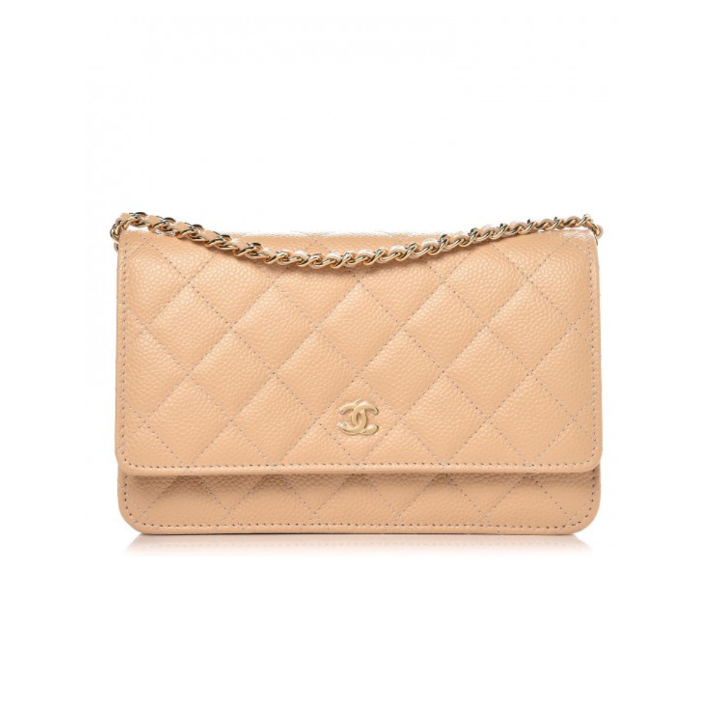 CHANEL QUILTED WALLET ON CHAIN - BEIGE