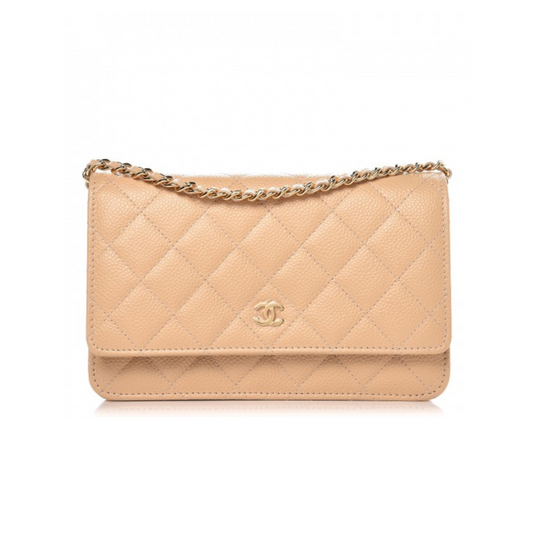 CHANEL QUILTED WALLET ON CHAIN - BEIGE