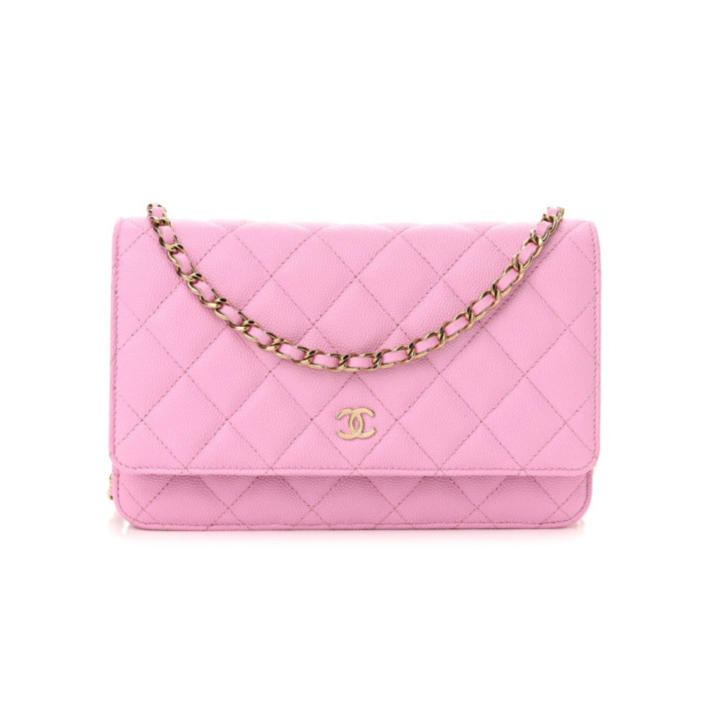 CHANEL QUILTED WALLET ON CHAIN - PINK