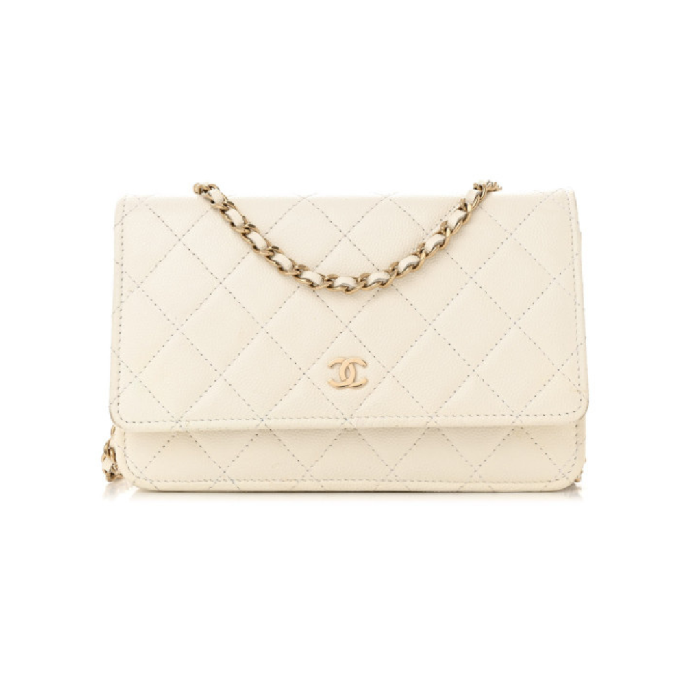 CHANEL QUILTED WALLET ON CHAIN - WHITE