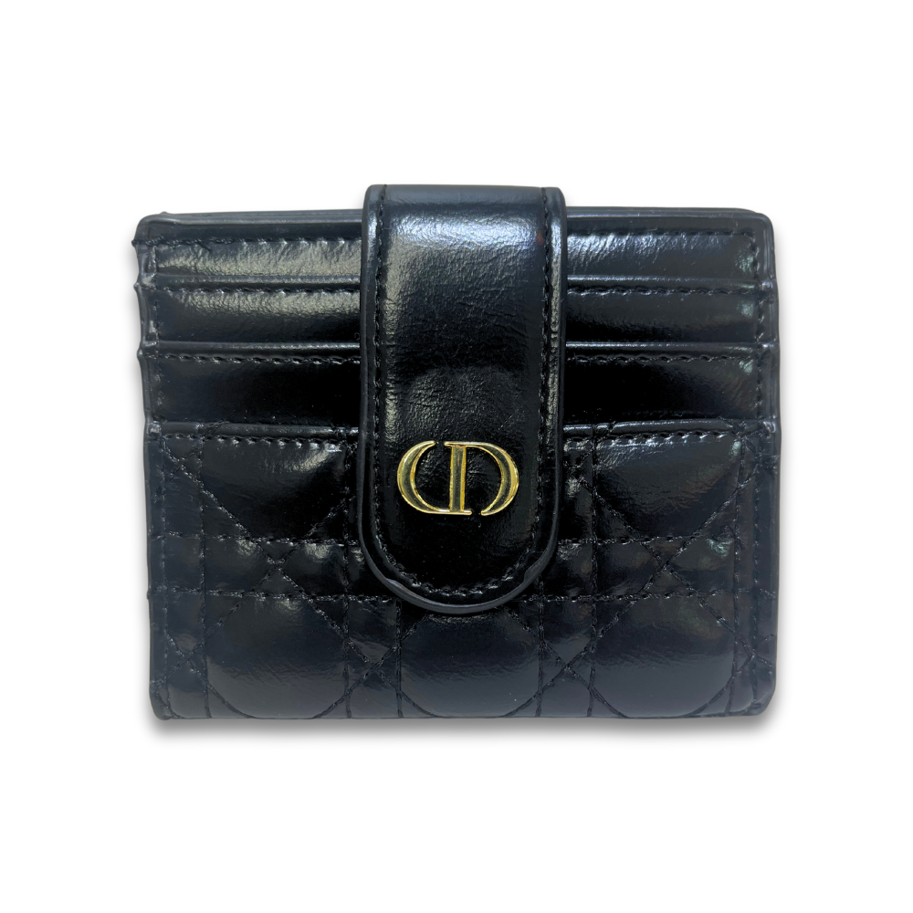 DIOR STRAP CARD HOLDER SMOOTH - BLACK/GOLD