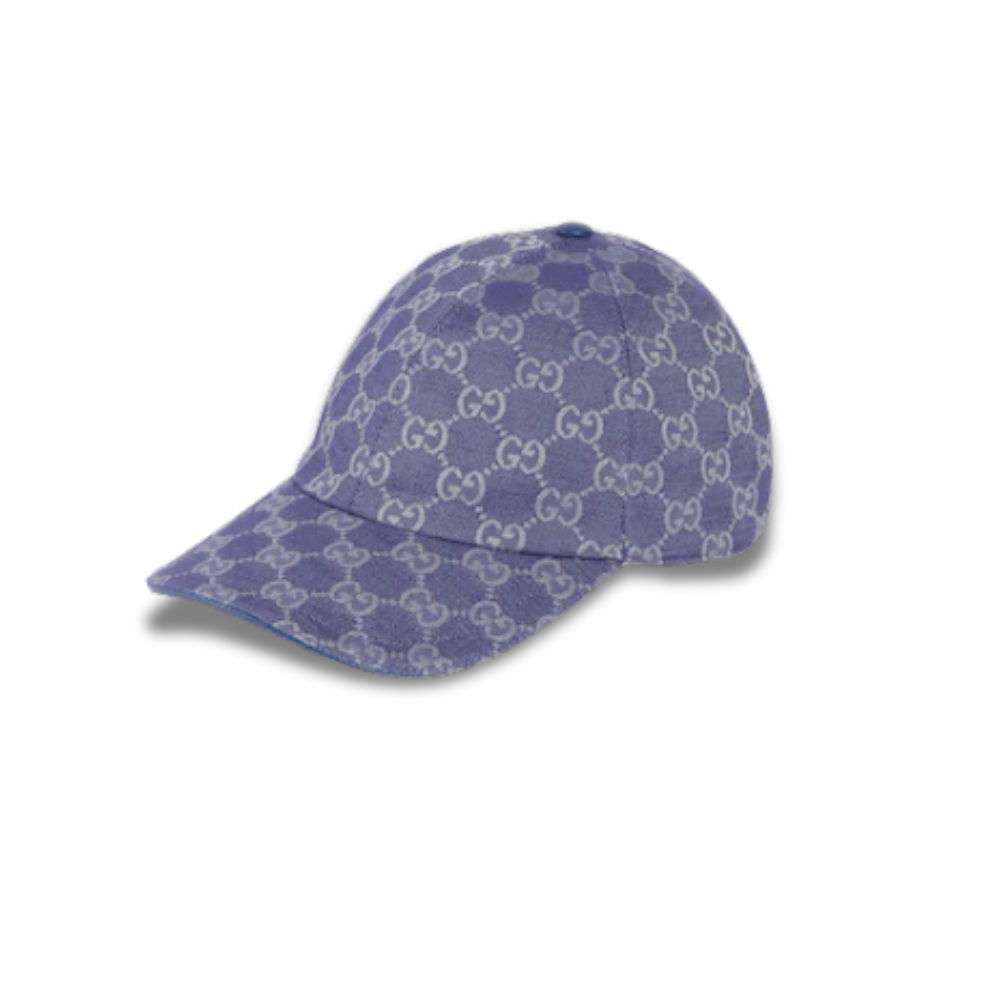 GUCCI CANVAS BASEBALL HAT IN BLUE AND GREY