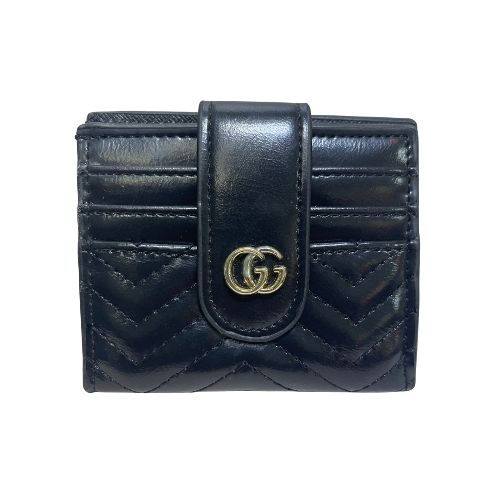 GUCCI GG STRAP CARD HOLDER SMOOTH - BLACK/GOLD