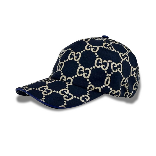 GUCCI GG MONOGRAM RIPSTOP BASEBALL HAT - BLUE