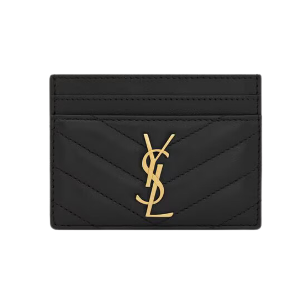 YVES SAINT LAURENT CASSANDRE MATELASSE CARD HOLDER - BLACK/GOLD