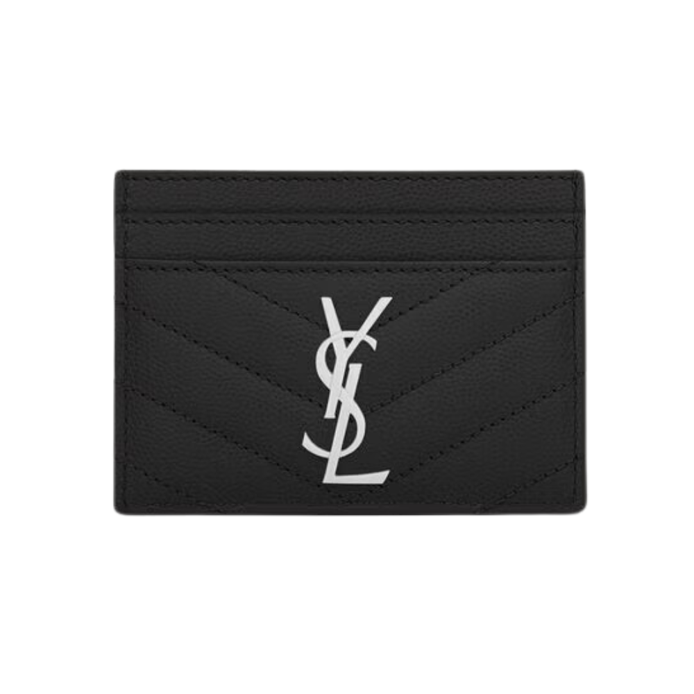 YVES SAINT LAURENT CASSANDRE MATELASSE CARD HOLDER - BLACK/SILVER